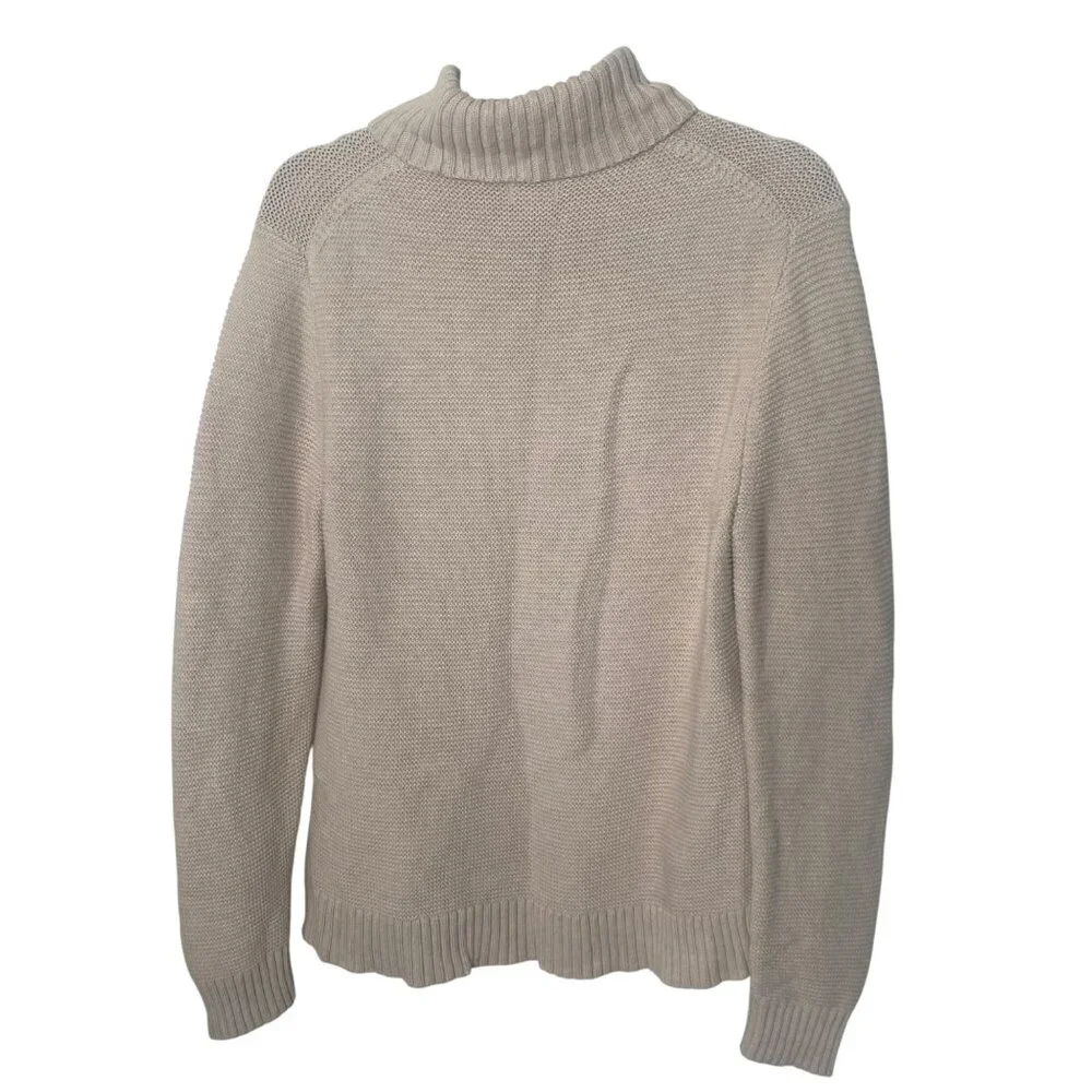 J.Crew Wool Blend Turtleneck Sweater Womens L Beige Tan Knit Granola‎ Fisherman